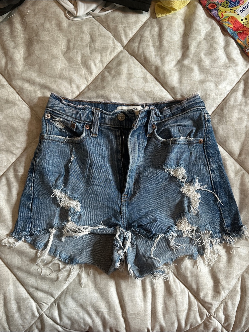 Abercrombie & Fitch Distressed Blue Denim Jean Shorts